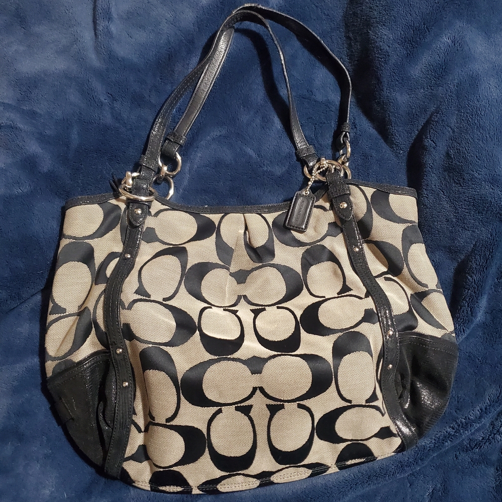 Coach Black and Tan Signature Shoulder Bag